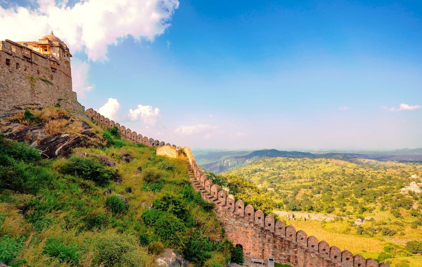 Kumbhalgarh Fort wall on an Aravalli ridge